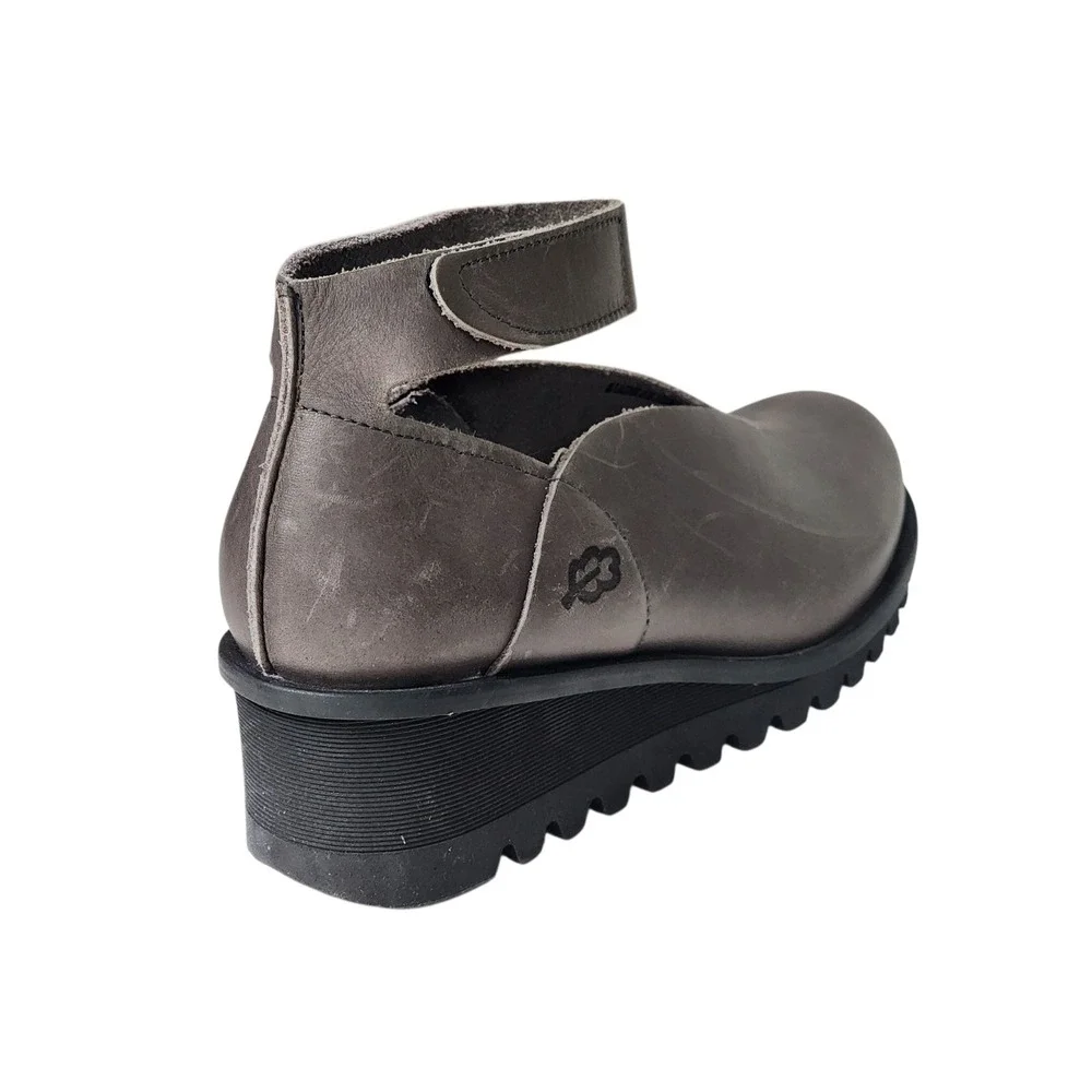 Loints of Holland Sydney Grey Leather V-Cut Wedge Ankle Strap Shoes Womens 36